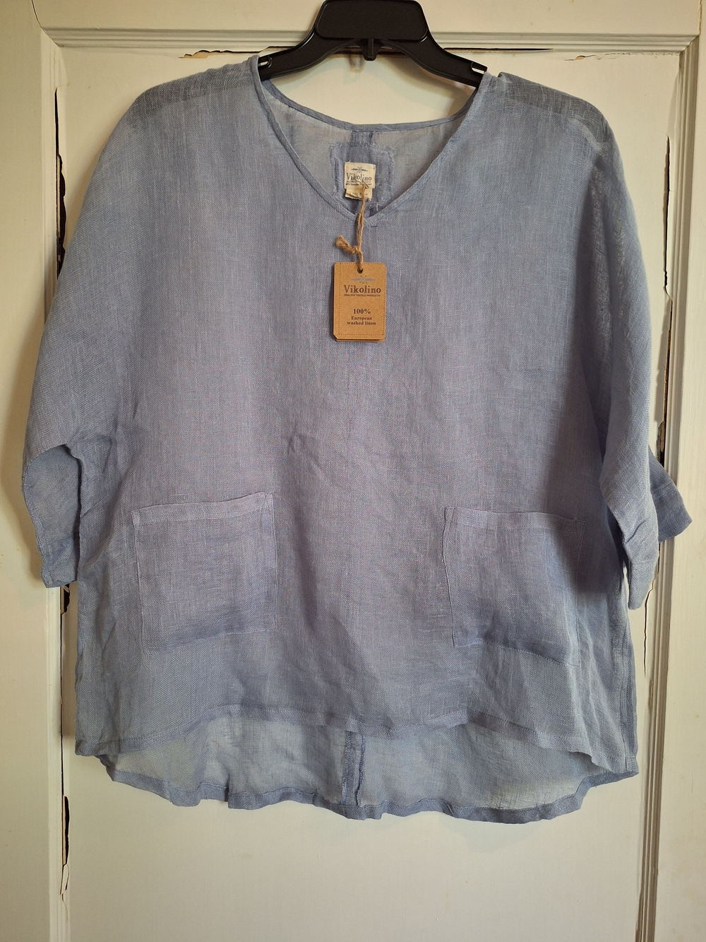 Vikolino Sheer Womens Pullover Top 100% European Linen Muted Blue Gray One Sz